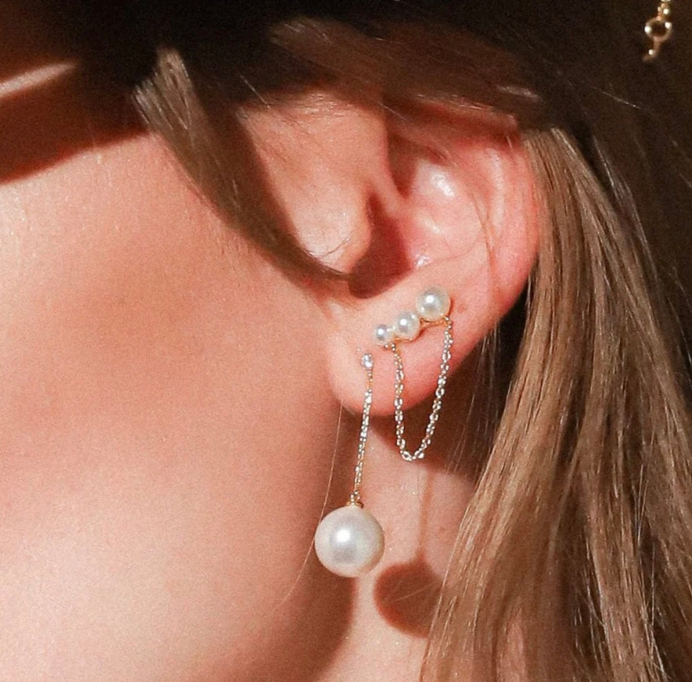 TAI PEARL STUDS WITH CHAIN DANGLE