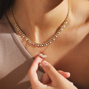 TAI GOLD BALL NECKLACE WITH ALTERNATING CZ AND PEARL STONES