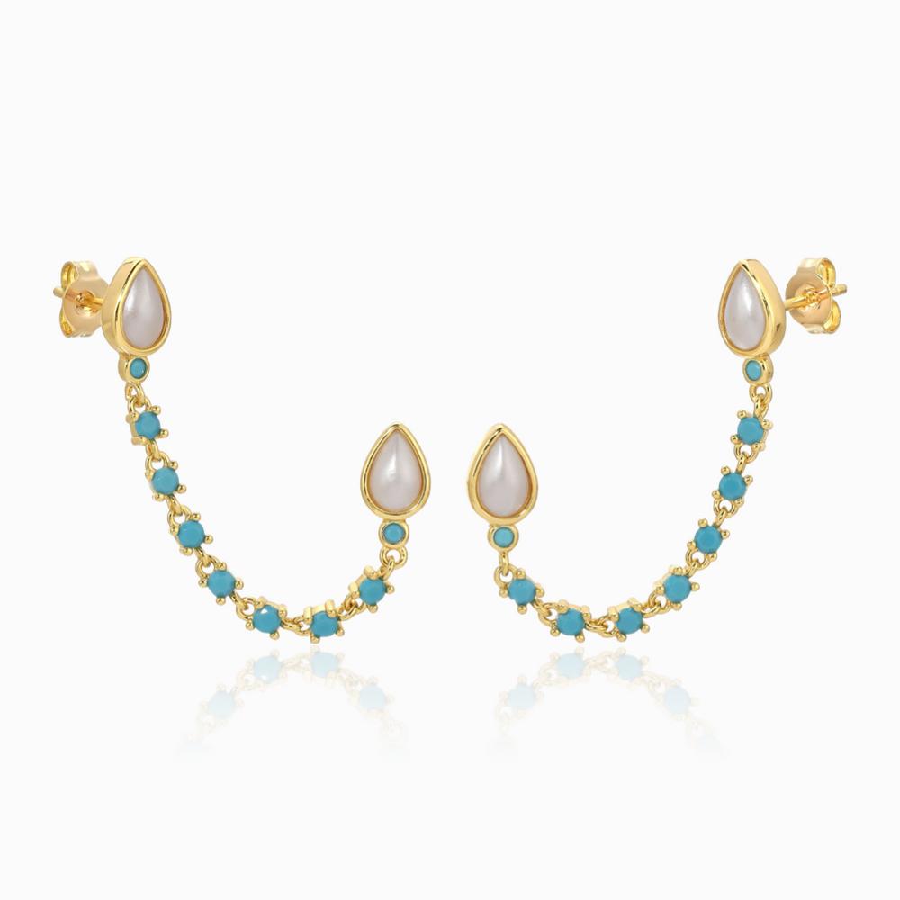 SHAY DOUBLE STUD EARRINGS / PEARL-TURQUOISE