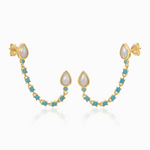 SHAY DOUBLE STUD EARRINGS / PEARL-TURQUOISE