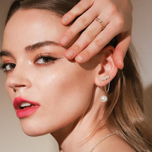 TAI PEARL STUDS WITH CHAIN DANGLE