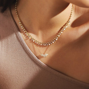 TAI GOLD BALL NECKLACE WITH ALTERNATING CZ AND PEARL STONES
