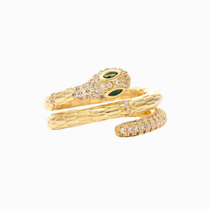 CZ & EMERALD SNAKE RING