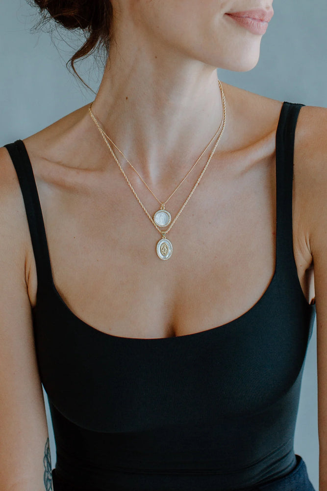 PETITE MOTHER MARY PENDANT NECKLACE