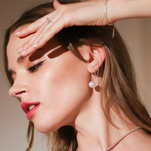 TAI PEARL STUDS WITH CHAIN DANGLE