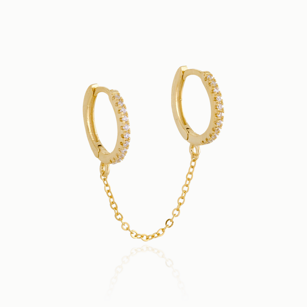 CZ DOUBLE HUGGIE CHAIN EARRINGS