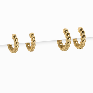 TWISTED GOLDEN HUGGIE EARRINGS SET