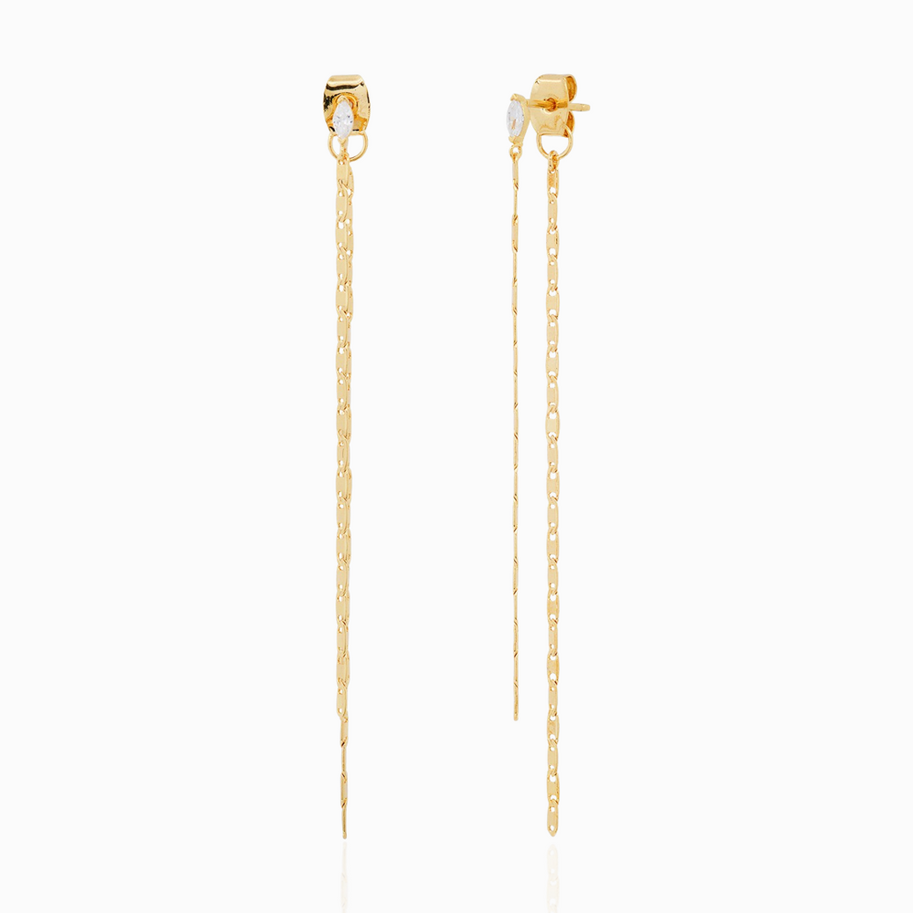 TAI FRONT BACK LINEAR ANCHOR CHAIN DUSTER EARRINGS WITH CZ