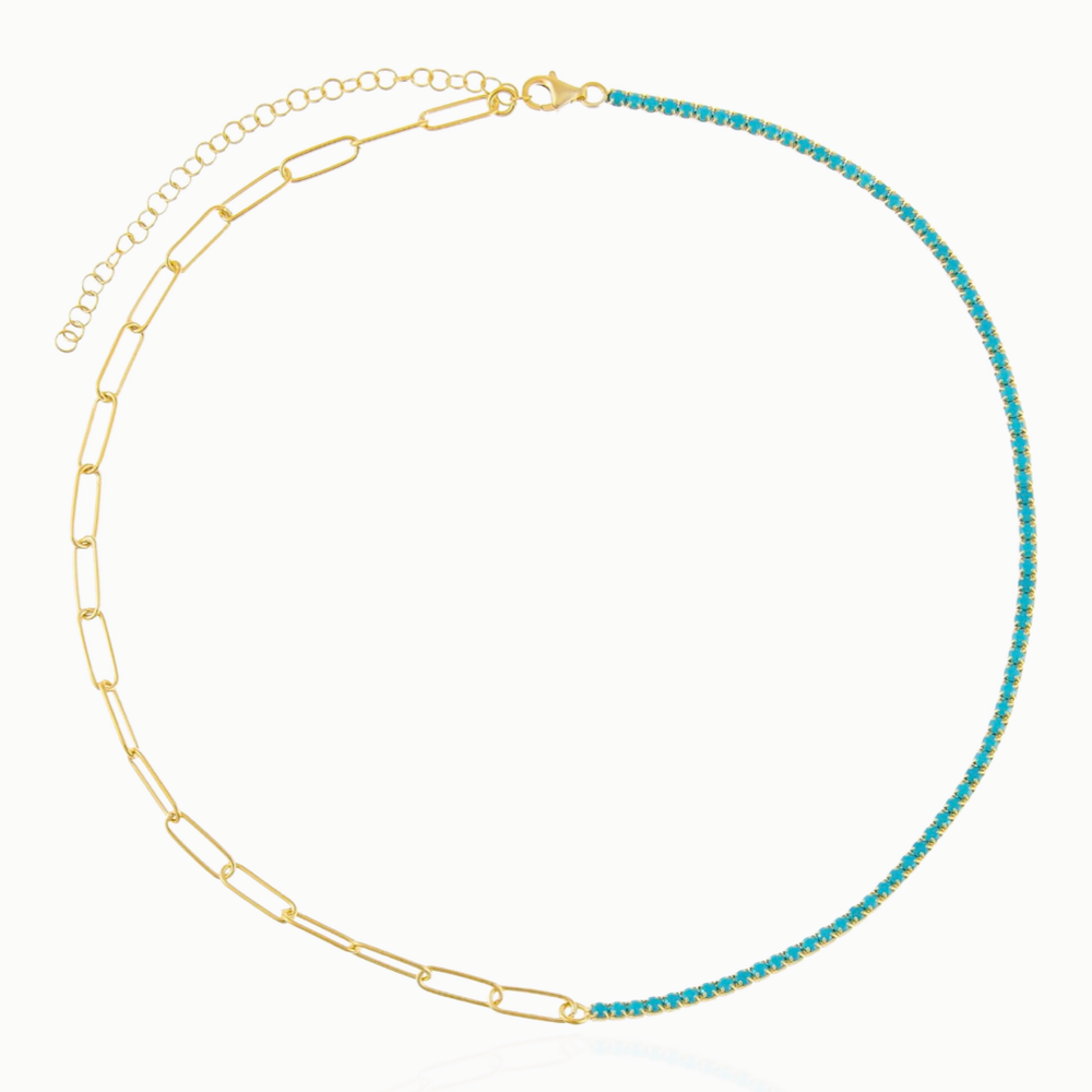 COLORED TENNIS X LINK NECKLACE / TURQUOISE