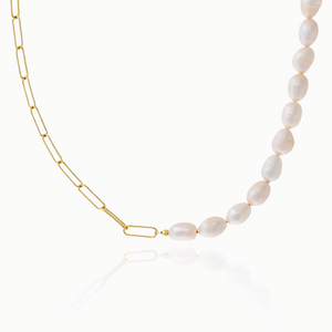 PEARL X PAPERCLIP CHAIN NECKLACE