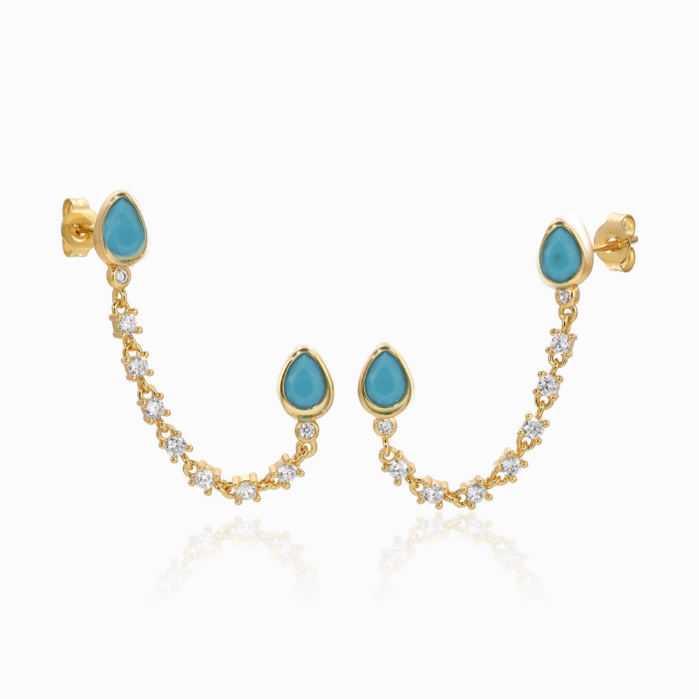 SHAY DOUBLE STUD EARRINGS / TURQUOISE-CLEAR