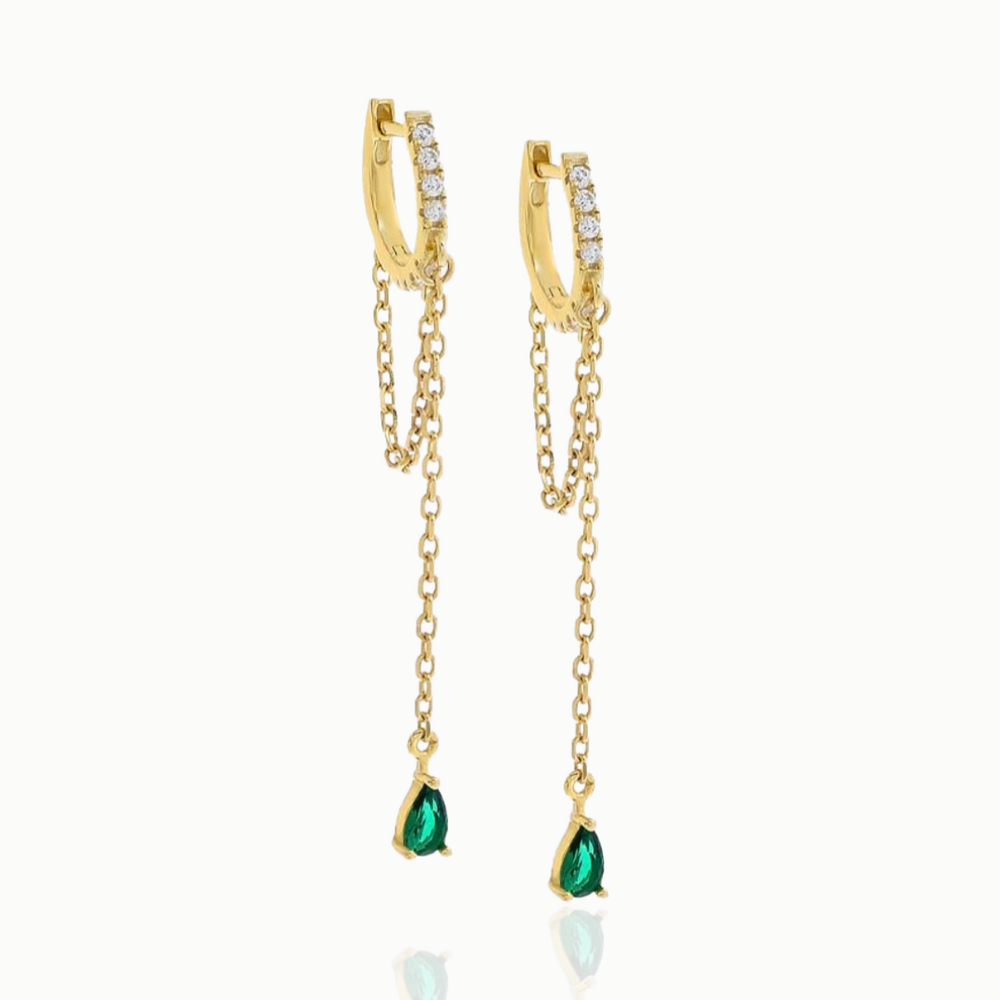 COLORED DANGLING MARQUISE DROP CHAIN EARRINGS