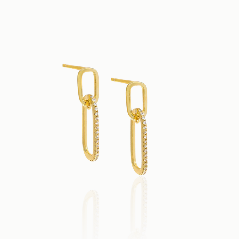 DOUBLE PAVE PAPERCLIP DROP STUD EARRINGS