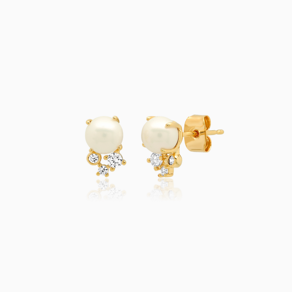 TAI PEARL STUD WITH CZ CLUSTER EARRINGS
