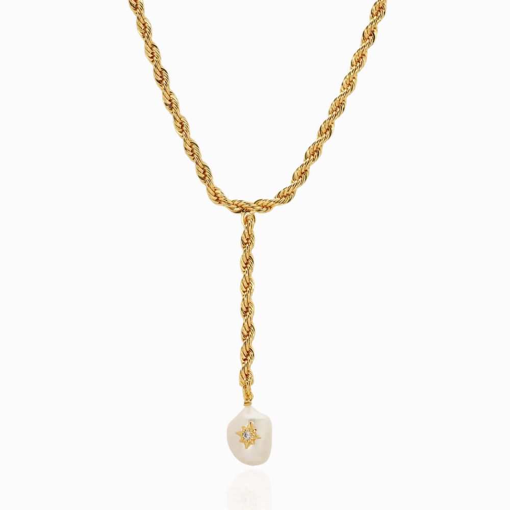 LEEADA DESCANSO PEARL LARIAT NECKLACE