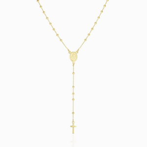 GOLD ROSARY LARIAT NECKLACE
