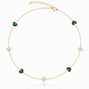 MALACHITE & MOTHER PEARL HEARTS NECKLACE