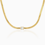 TAI GOLD HERRINGBONE CHAIN WITH CZ ACCENT NECKLACE / CLEAR