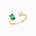 TAI OPEN RING WITH EMERALD & CZ STONE