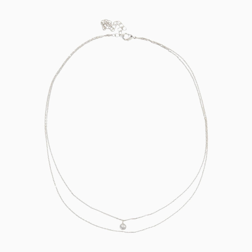 SOLITAIRE DOUBLE SILVER NECKLACE