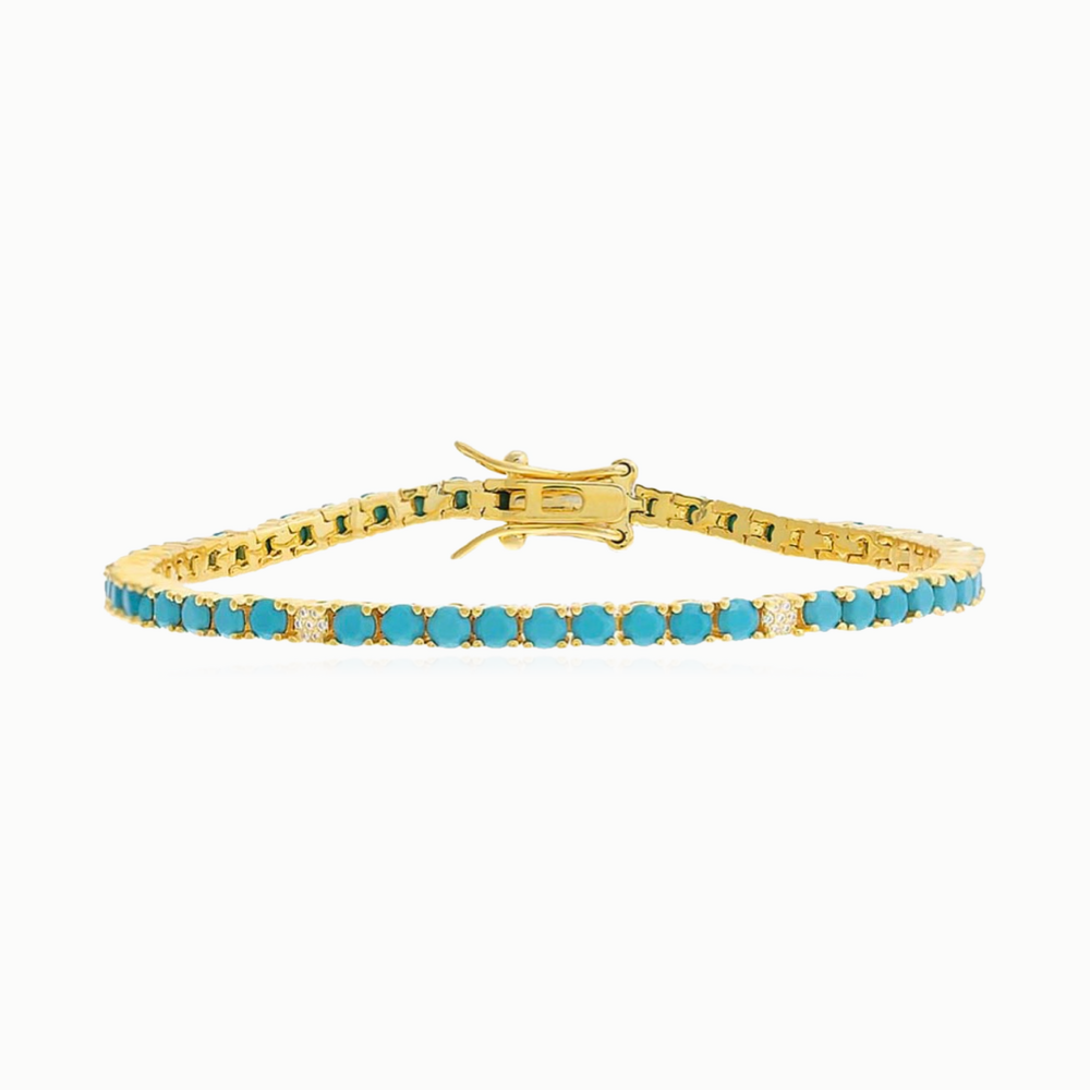 PAVE ACCENTED COLORED TENNIS BRACELET / TURQUOISE