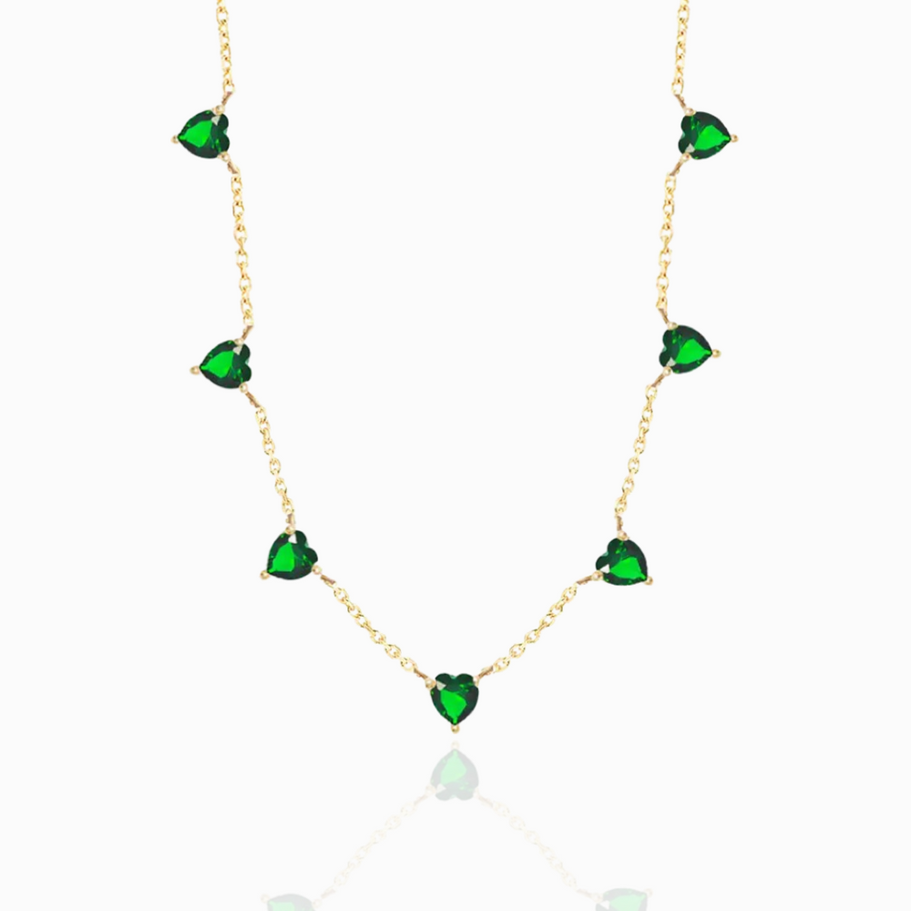 EMERALD CZ HEARTS GOLD NECKLACE