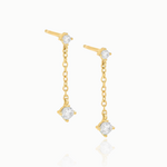 COLORED TINY SOLITAIRE CHAIN DROP STUD EARRINGS / GOLD